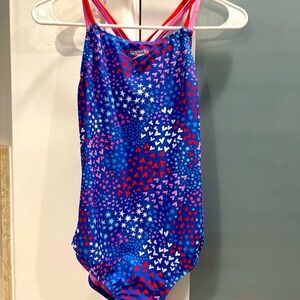 Speedo Eco Flex Girls Thin Straps One Piece Swimsuit Hearts/Stars Size 16 US NWT